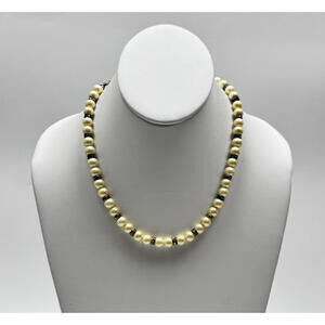 Carolee Faux Pearl Necklace Rhinestone Spacers Cream Beaded Adjustable